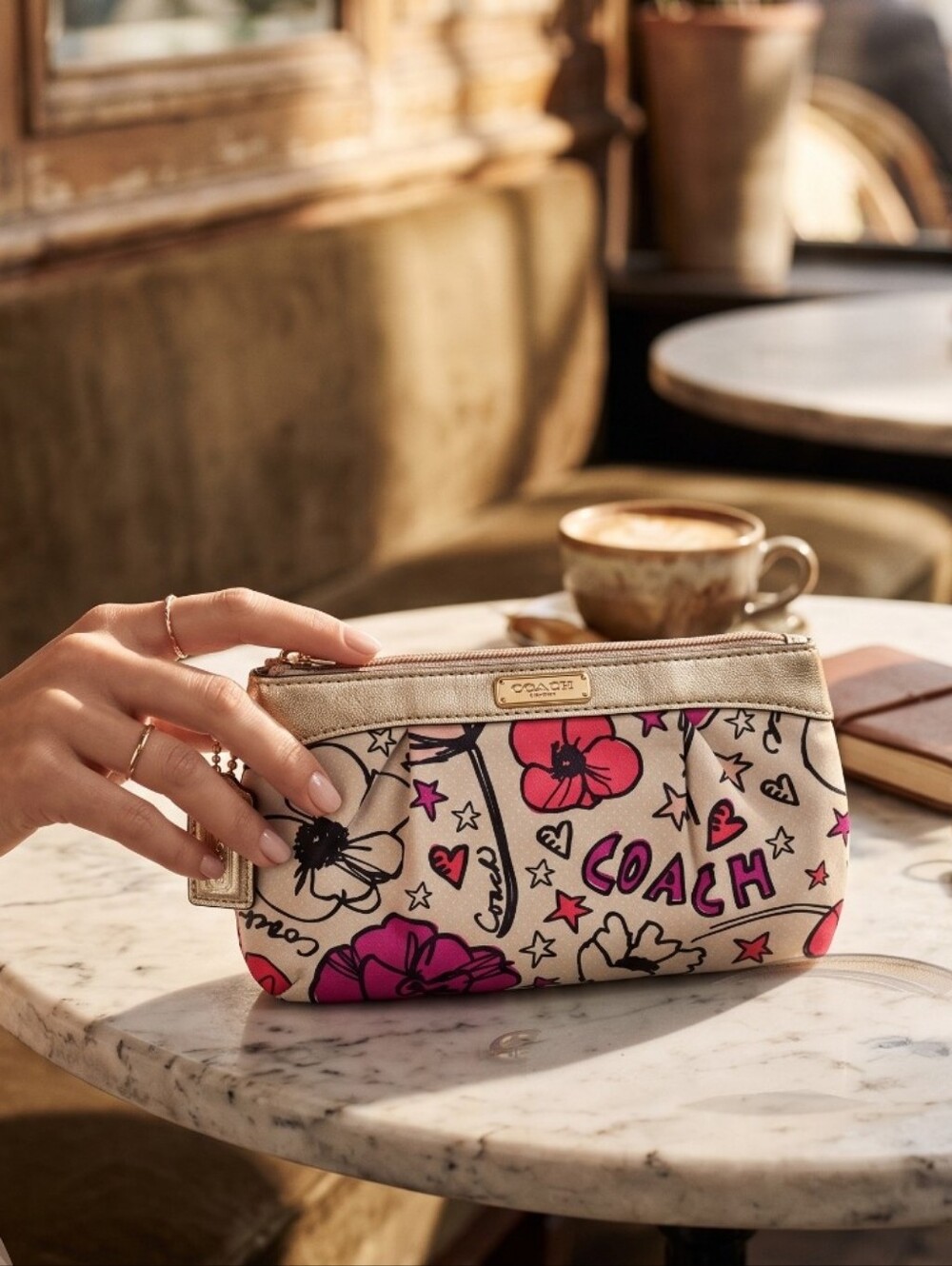 Coach Poppy Kyra Limited Edition Floral Daisy Pleated Wristlet